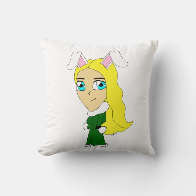 chibi bunnygirl  throw pillow (Front)