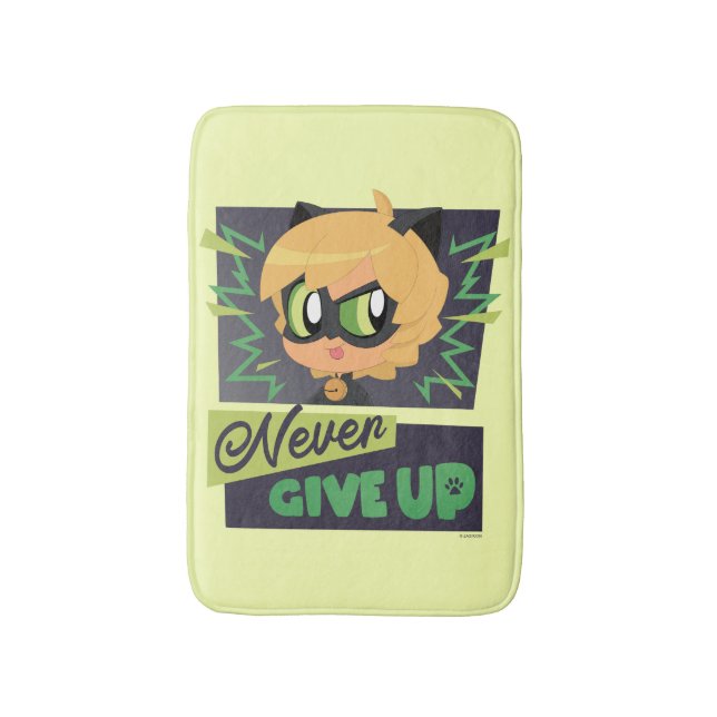 Chibi Cat Noir Never Give Up Bath Mat (Front Vertical)