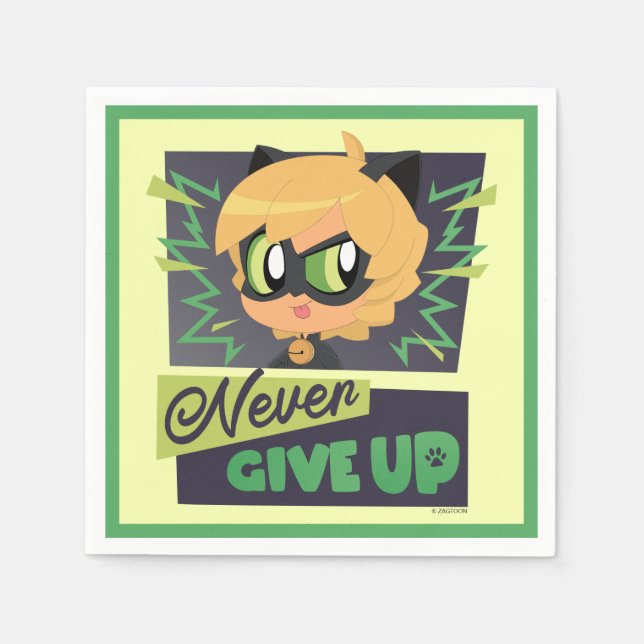 Chibi Cat Noir Never Give Up Napkin (Front)