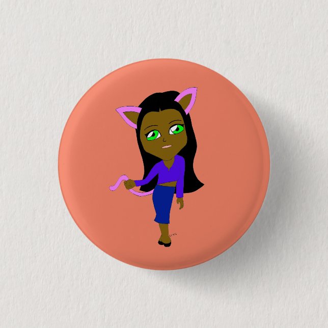 chibi catgirl 1 inch round button (Front)