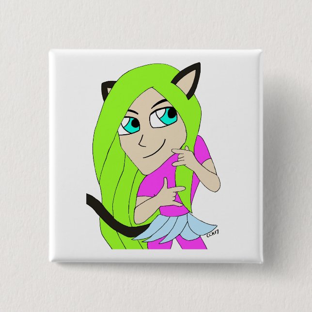 chibi catgirl  2 inch square button (Front)