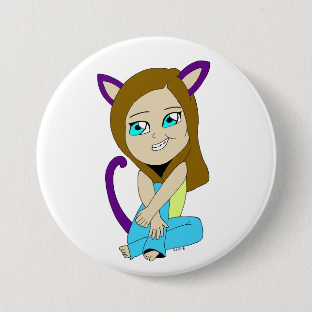 chibi catgirl 3 inch round button (Front)