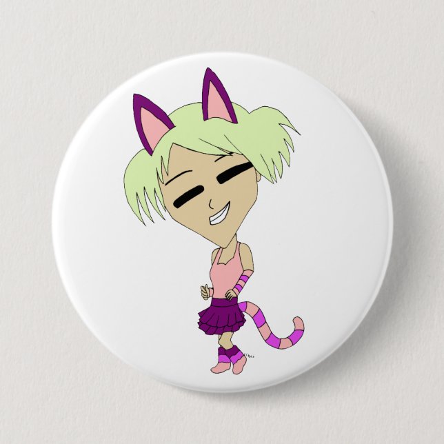 chibi catgirl  3 inch round button (Front)