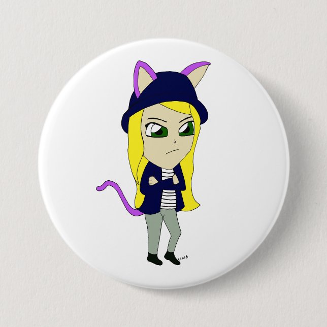 chibi catgirl 3 inch round button (Front)