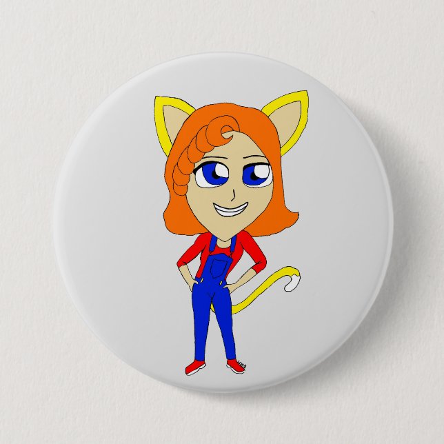 chibi catgirl  3 inch round button (Front)