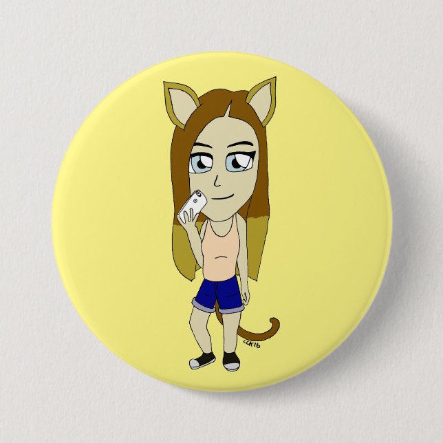 Chibi Catgirl 3 Inch Round Button (Front)