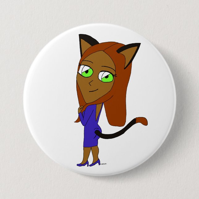 chibi catgirl  3 inch round button (Front)