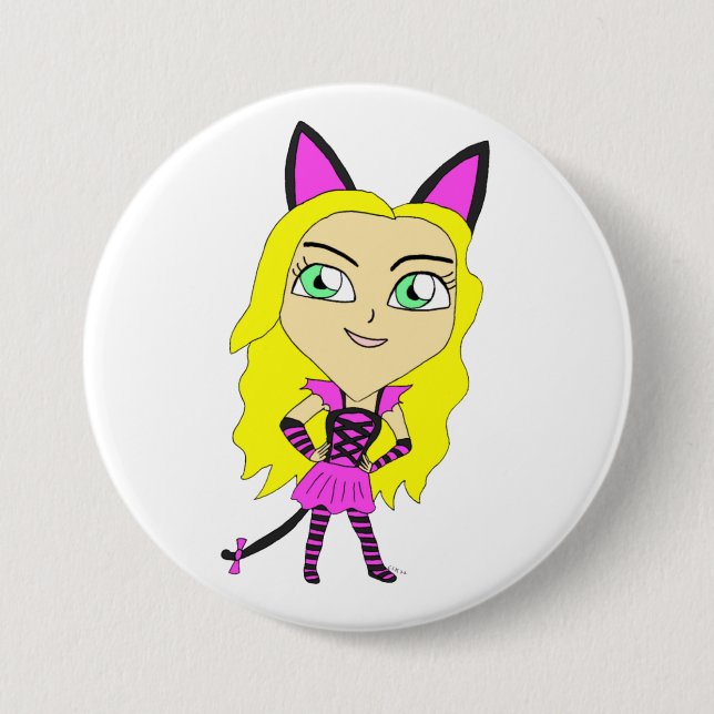 chibi catgirl  3 inch round button (Front)