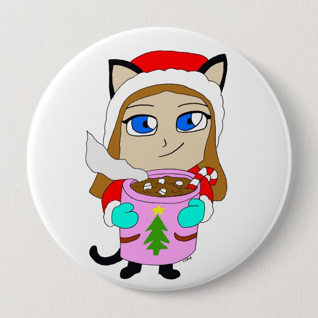 chibi catgirl  4 inch round button (Front)