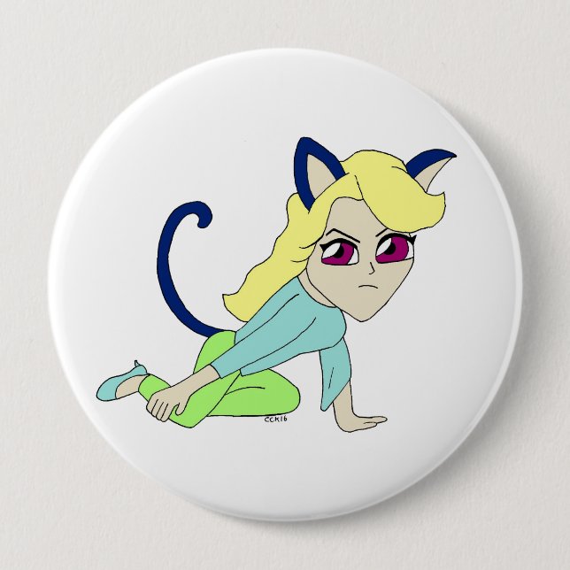 chibi catgirl  4 inch round button (Front)