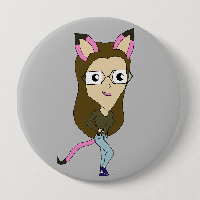 chibi catgirl  4 inch round button (Front)