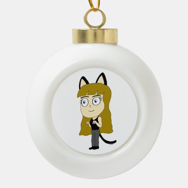 chibi catgirl       ceramic ball christmas ornament (Front)