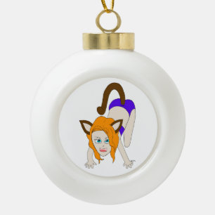chibi catgirl ceramic ball christmas ornament