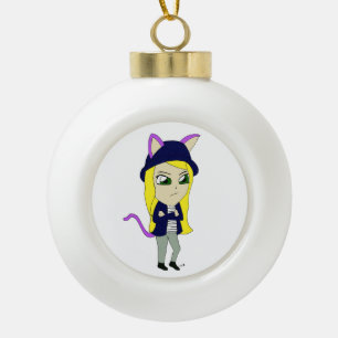 chibi catgirl   ceramic ball christmas ornament