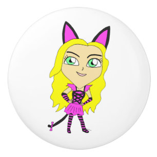 chibi catgirl ceramic knob