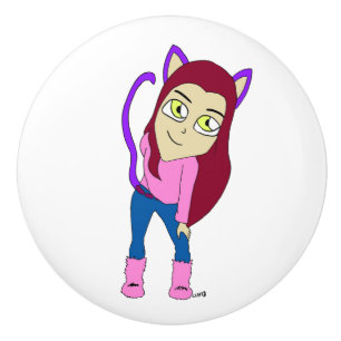 chibi catgirl      ceramic knob