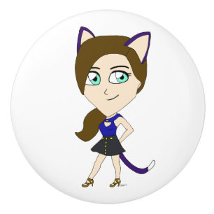 chibi catgirl   ceramic knob