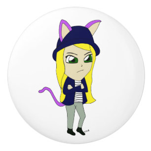 chibi catgirl   ceramic knob