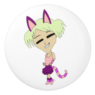 chibi catgirl  ceramic knob