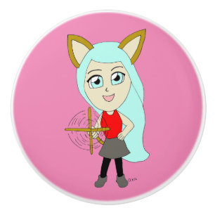 chibi catgirl  ceramic knob