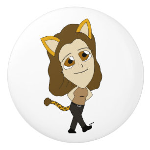 chibi catgirl ceramic knob