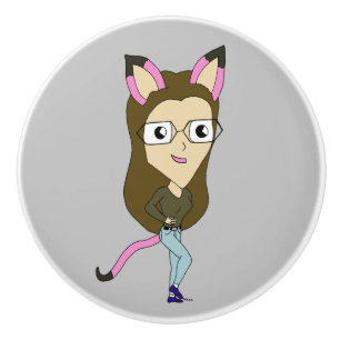 chibi catgirl   ceramic knob