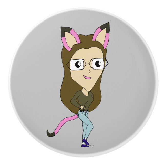 chibi catgirl   ceramic knob (Front)