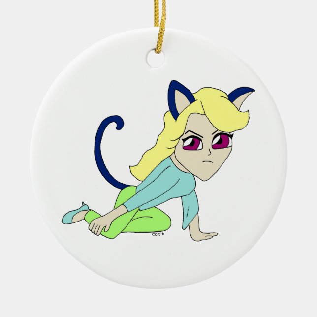 chibi catgirl   ceramic ornament (Front)