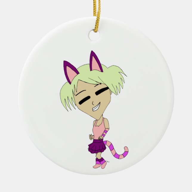 chibi catgirl   ceramic ornament (Front)