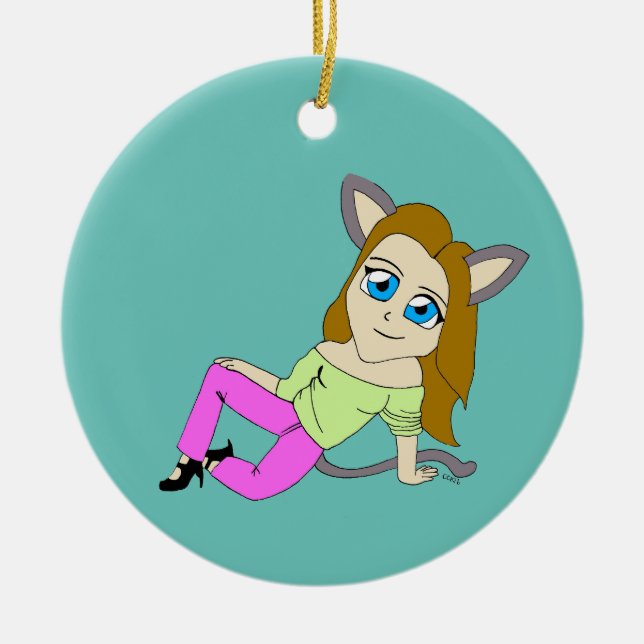 chibi catgirl     ceramic ornament (Front)