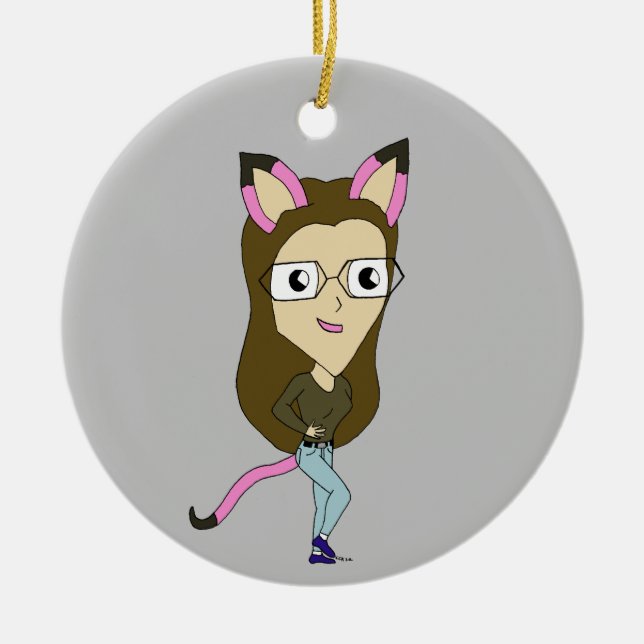 chibi catgirl  ceramic ornament (Front)