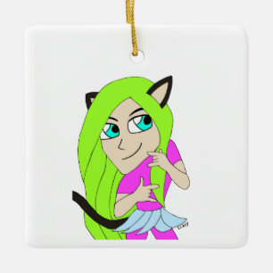 chibi catgirl   ceramic ornament