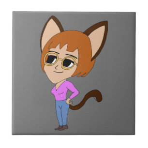 chibi catgirl  ceramic tile