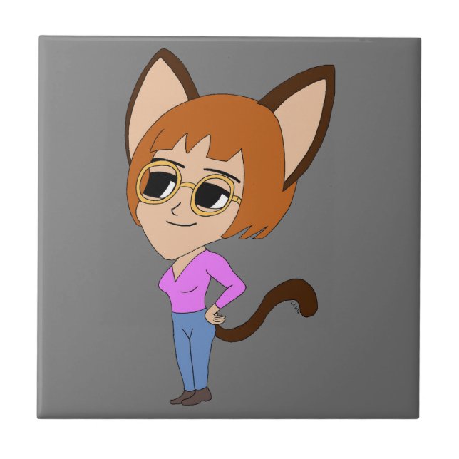 chibi catgirl  ceramic tile (Front)