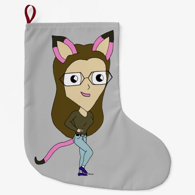chibi catgirl large christmas stocking (Front)