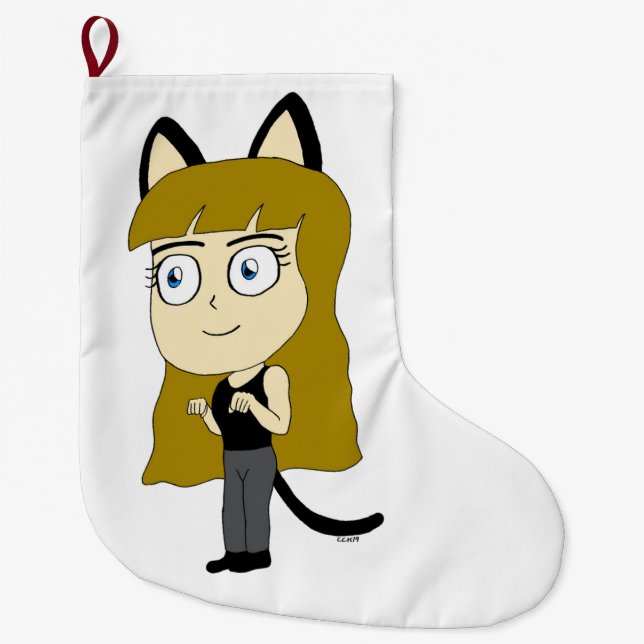 chibi catgirl large christmas stocking (Front)