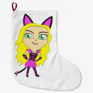 chibi catgirl large christmas stocking