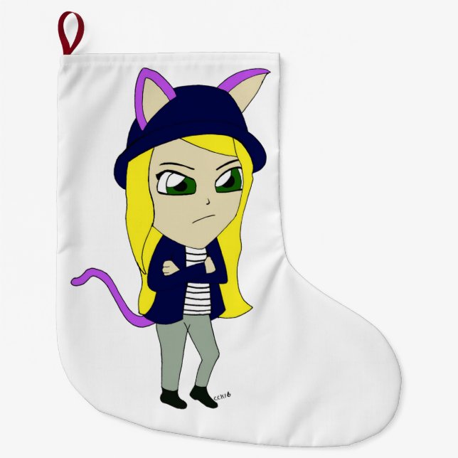 chibi catgirl large christmas stocking (Front)