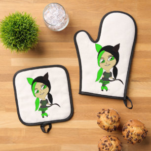 chibi catgirl oven mitt & pot holder set