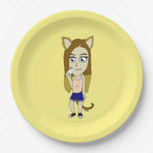 Chibi Catgirl Paper Plate