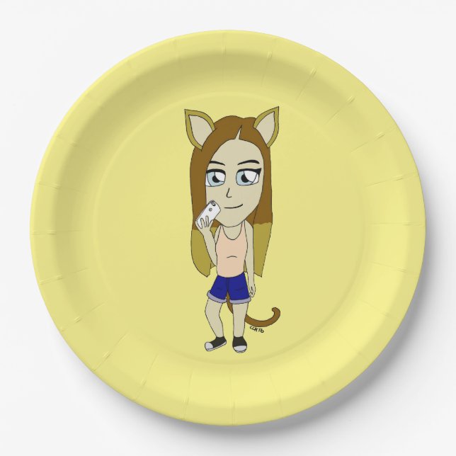 Chibi Catgirl Paper Plate (Front)
