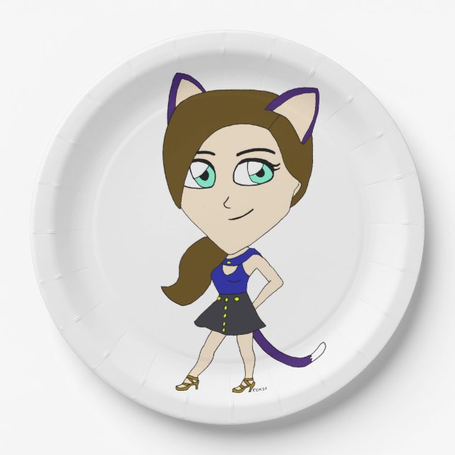 chibi catgirl    paper plate (Front)