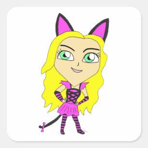chibi catgirl square sticker
