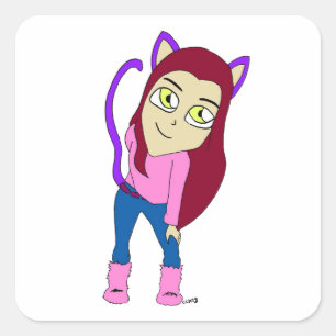 chibi catgirl square sticker