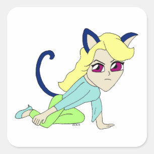 chibi catgirl square sticker