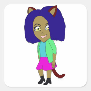 chibi catgirl square sticker