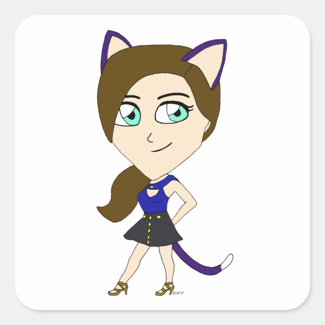 chibi catgirl   square sticker (Front)
