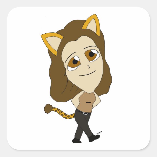chibi catgirl  square sticker (Front)