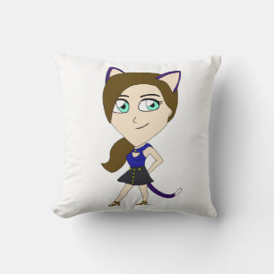 chibi catgirl throw pillow