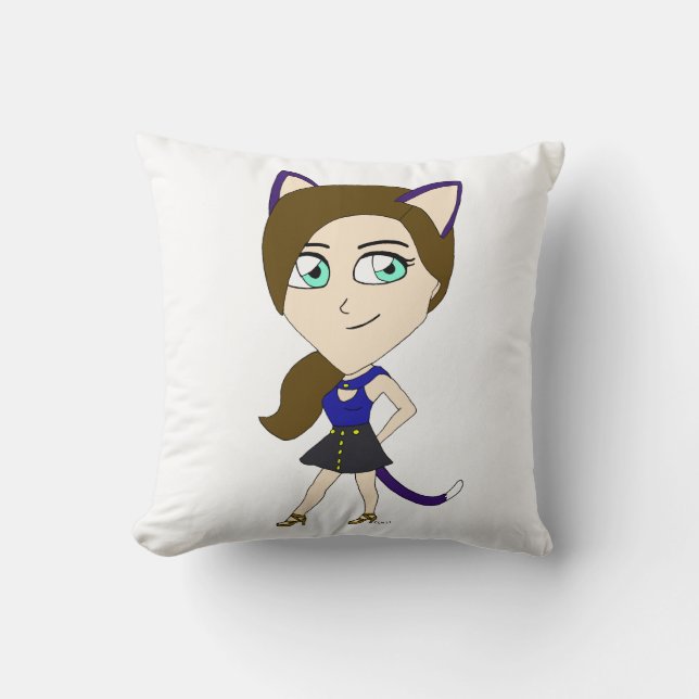 chibi catgirl  throw pillow (Front)